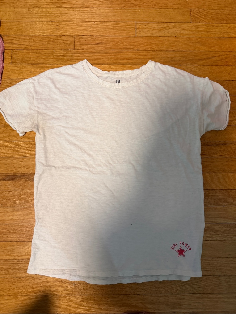 GAP White Short Sleeve Tee with Pink Star 'Girl Power' Accent